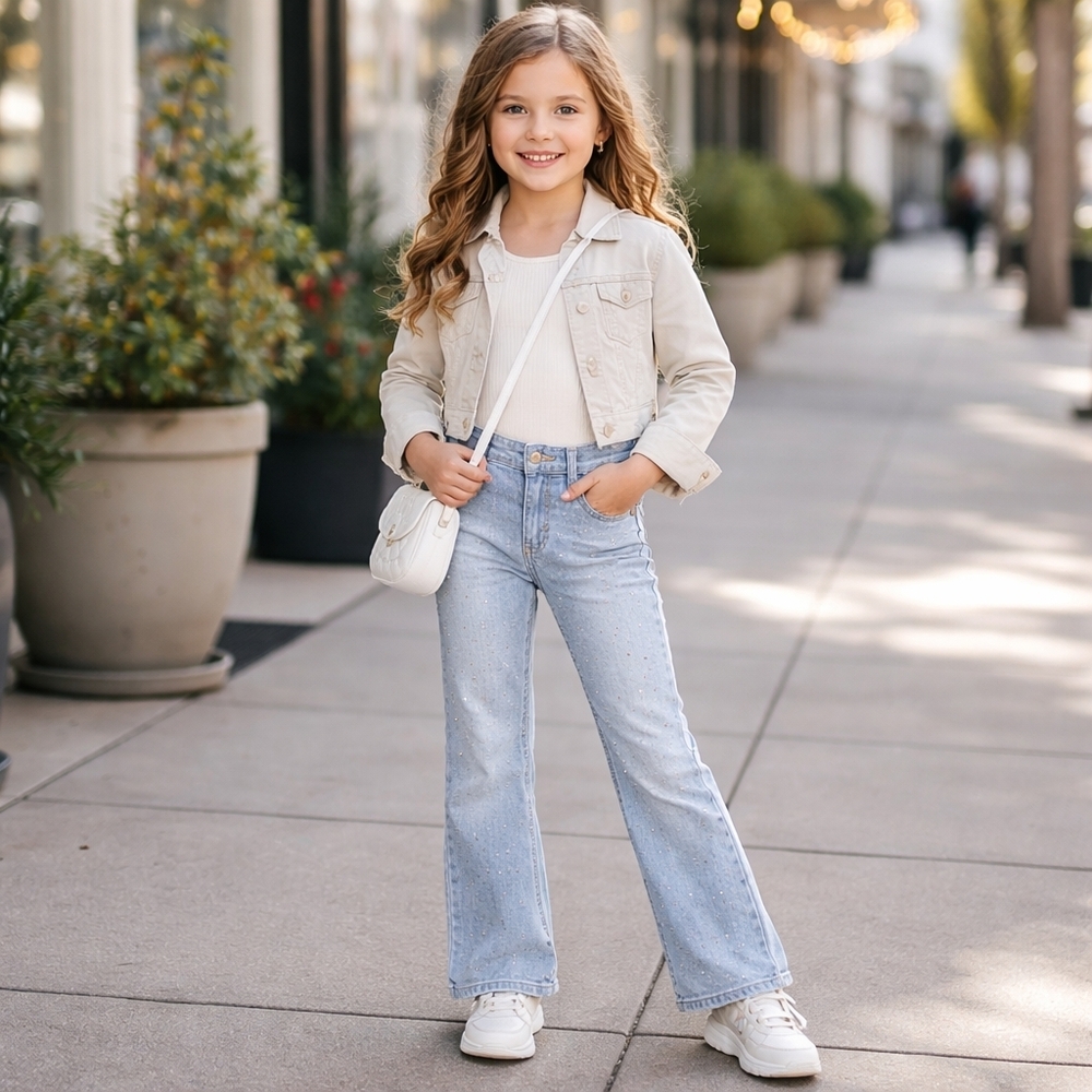 Joe’s Kids Rhinestone Light Wash Denim Jeans | Cotton Blend Sparkle Straight Leg